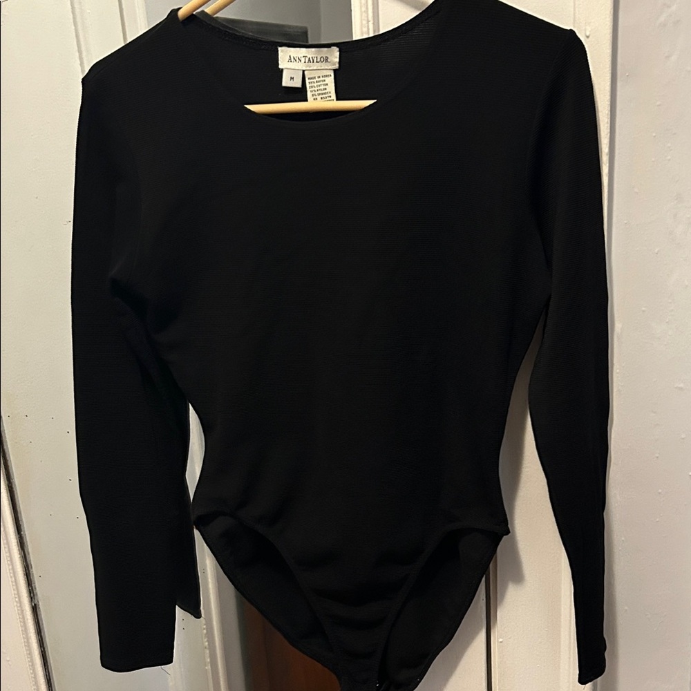 Ann Taylor Elegant Black Long Sleeve Bodysuit
